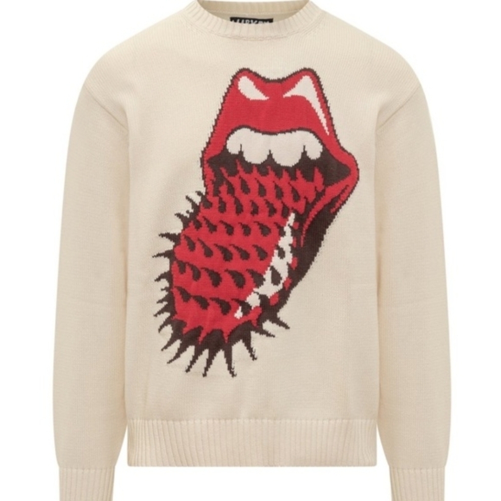 Market X Rolling Stones Spiked Logo Cream Sweater Size Large